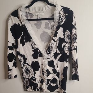 White House Black Market Black and White Floral Cardigan